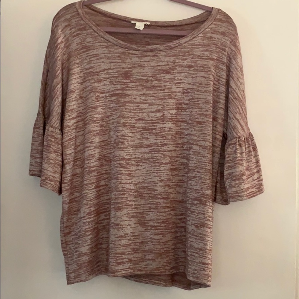 Pink/white top with Bell sleeves.